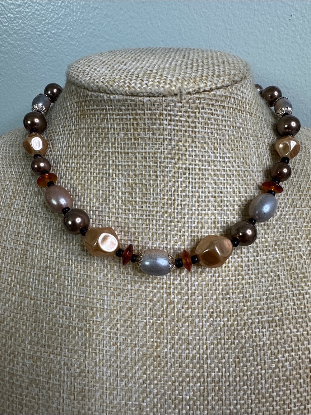 Vintage Brown and Gold Beaded Necklace - Women Jewelry